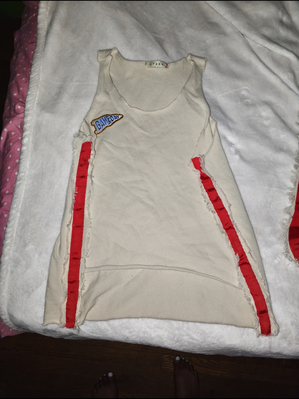 Cream Tank And Joggers with Red Trim and Patches Size Medium